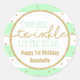 Twinkle Twinkleミントと金ゴールド誕生日シール ラウンドシール
