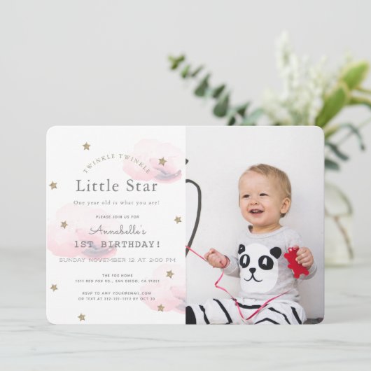 Twinkle Twinkleリトルスターフォト誕生日 招待状 (スタンド正面)