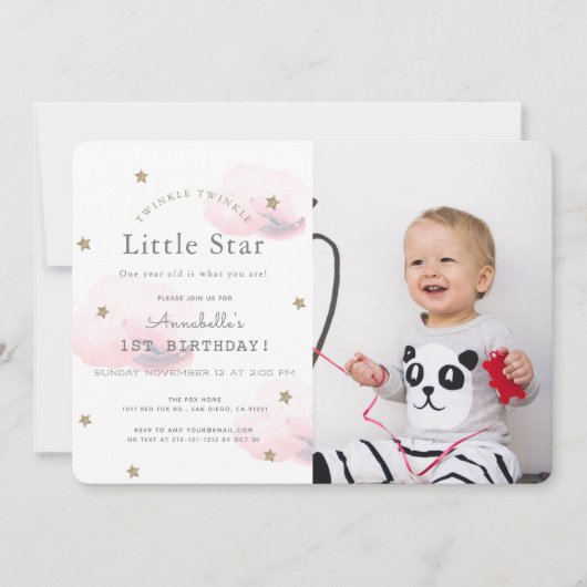 Twinkle Twinkleリトルスターフォト誕生日 招待状 (正面)