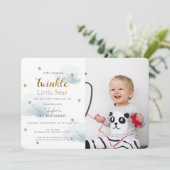 Twinkle Twinkleリトルスターブルーフォト誕生日 招待状 (スタンド正面)