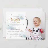 Twinkle Twinkleリトルスターブルーフォト誕生日 招待状 (正面)