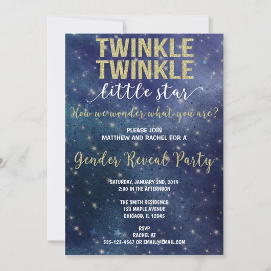 Twinkle Twinkle小さな星の性別が明らかにする 招待状 (正面)