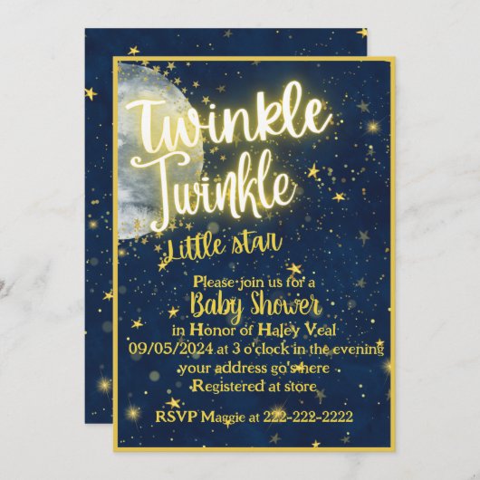 Twinkle Twinkle小さな星の赤ちゃんシャワーの招待 招待状 (正面/裏面)