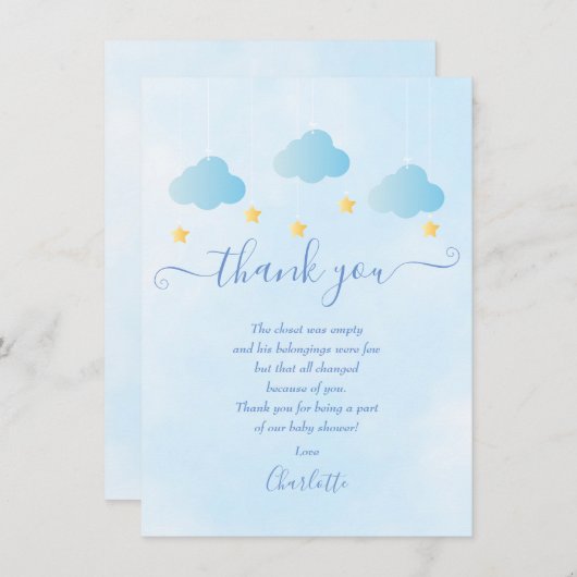 Twinkle Twinkle男の子の赤ちゃんシャワーありがとう詩 サンキューカード (正面/裏面)