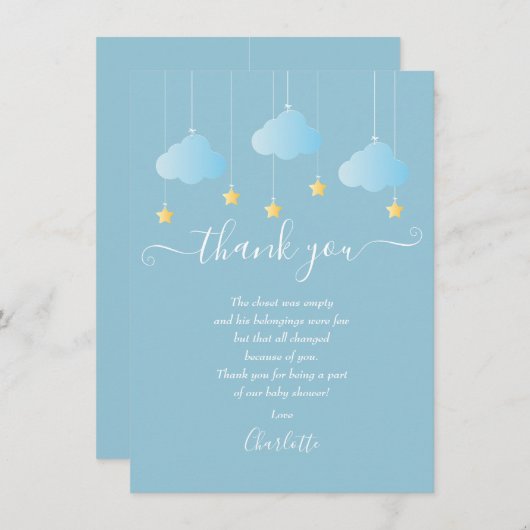 Twinkle Twinkle男の赤ちゃんシャワーサンキューポゾン サンキューカード (正面/裏面)