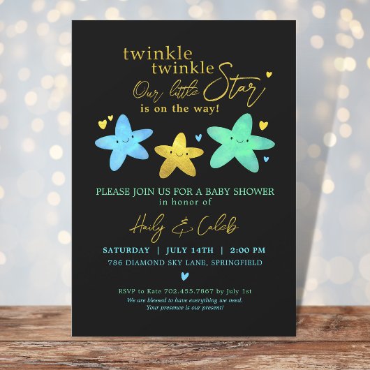 Twinkle Twinkle私たちの小さな星の赤ちゃんシャワー 招待状