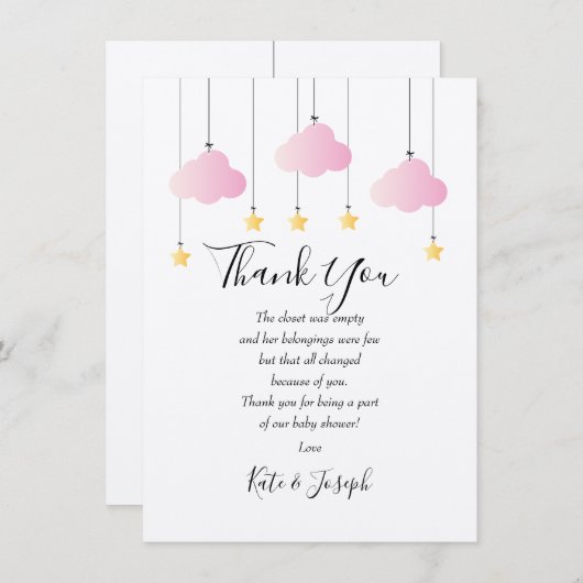 Twinkle Twinkle赤ちゃん女の子シャワーありがとう詩 サンキューカード (正面/裏面)