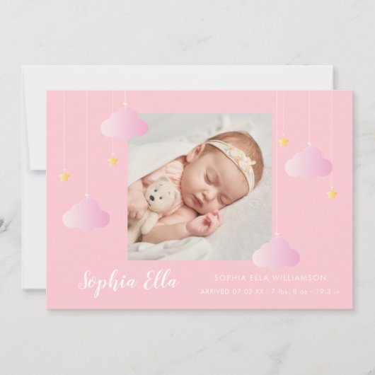 Twinkle Twinkle Baby Girlピンクかわいらしフォト誕生 案内状 (正面)