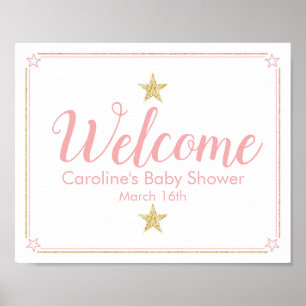 Twinkle Twinkle Baby Shower Welcome Sign pink gold ポスター