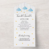 Twinkle Twinkle Blue Clouds金ゴールド星ベビーシャワー オールインワン招待状 (内側)