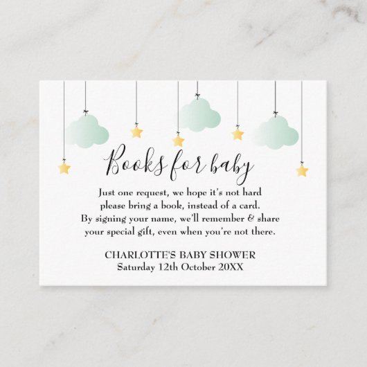 Twinkle Twinkle BooksベビーリクエストBaby Shower エンクロージャーカード (正面)