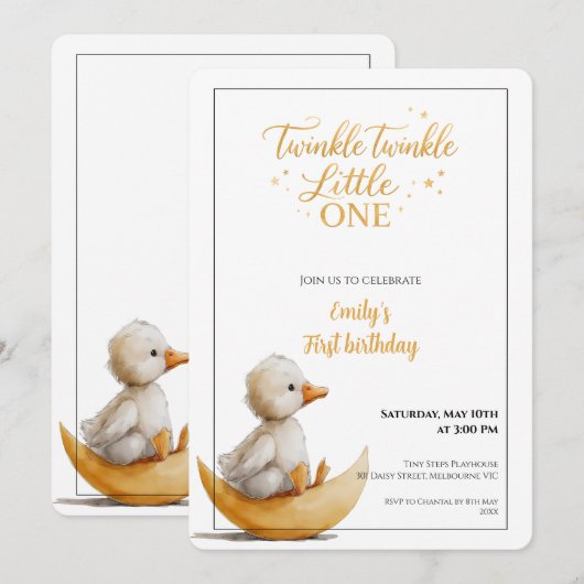 Twinkle Twinkle Little One First Birthday  招待状 (正面/裏面)