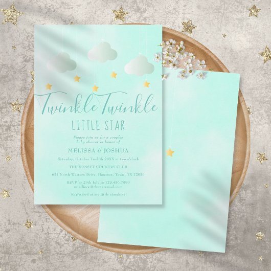 Twinkle Twinkle Little Star ニュートラル ベビーシャワー 招待状