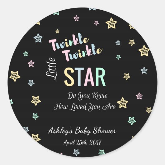 Twinkle Twinkle Little Star – ブラック、ジェンダー表示 ラウンドシール (正面)