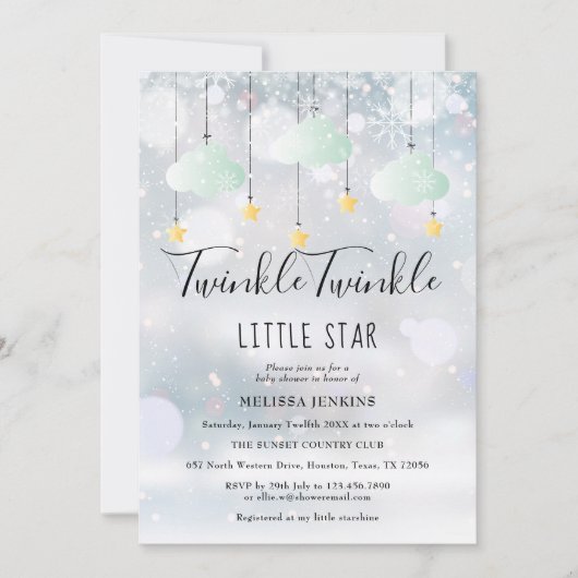 Twinkle Twinkle Little Star 冬のベビーシャワー 招待状 (正面)