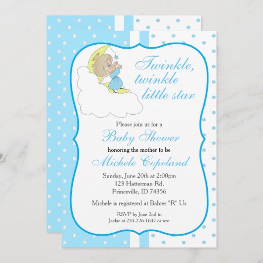 Twinkle, Twinkle Little Star -男の赤ちゃん 招待状 (正面/裏面)