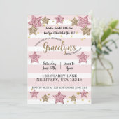 Twinkle Twinkle Little Star 1stバースデーピンク金ゴールド 招待状 (スタンド正面)