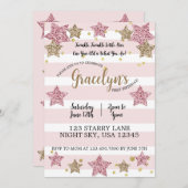 Twinkle Twinkle Little Star 1stバースデーピンク金ゴールド 招待状 (正面/裏面)