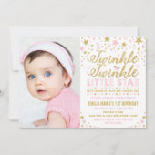Twinkle Twinkle Little Star 1stバースデーピンク金ゴールド 招待状 (正面)
