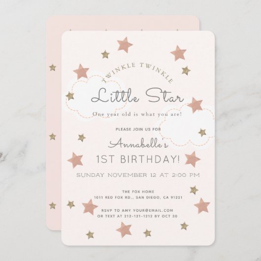 Twinkle Twinkle Little Star 1st Birthday 招待状 (正面/裏面)
