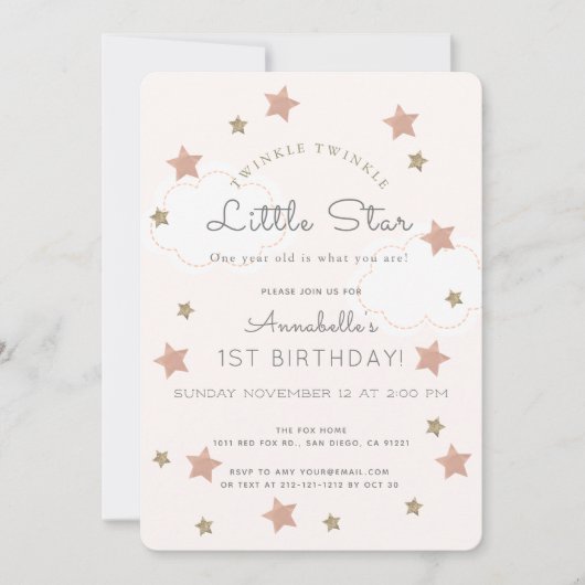 Twinkle Twinkle Little Star 1st Birthday 招待状 (正面)