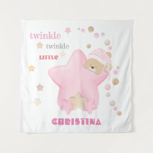 Twinkle Twinkle Little Star Baby Girlテディベア タペストリー
