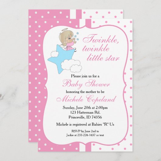 Twinkle, Twinkle Little Star - Baby Girl 招待状 (正面/裏面)