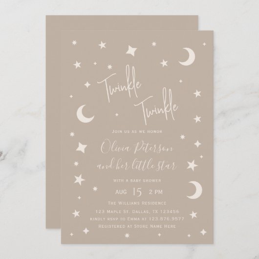 Twinkle Twinkle Little Star Baby Shower 招待状 (正面/裏面)