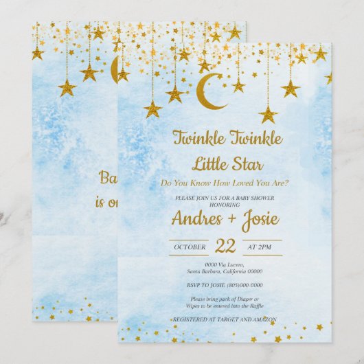 Twinkle Twinkle Little Star Baby Shower Invitation 招待状 (正面/裏面)