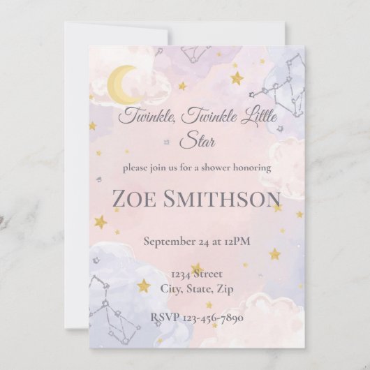 Twinkle Twinkle Little Star Baby Shower Invitation 招待状 (正面)