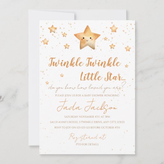 Twinkle Twinkle Little Star Baby Shower Invitation 招待状 (正面)