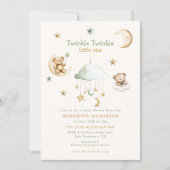 Twinkle Twinkle Little Star Bear Moon Baby Shower  招待状 (正面)