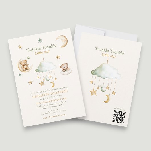 Twinkle Twinkle Little Star Bear Moon Baby Shower  招待状