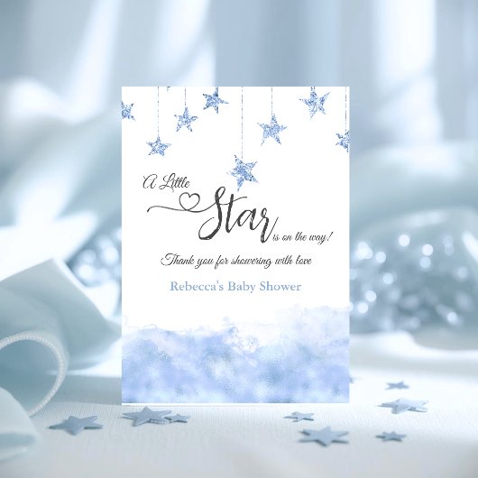 Twinkle Twinkle Little Star Blue Boy Baby Shower サンキューカード