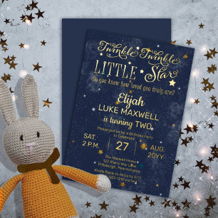 Twinkle Twinkle Little Star Boy 2nd Birthdayパーティー 招待状