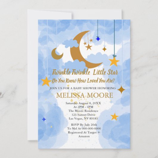 Twinkle Twinkle Little Star Boy Baby Shower 招待状 (正面)