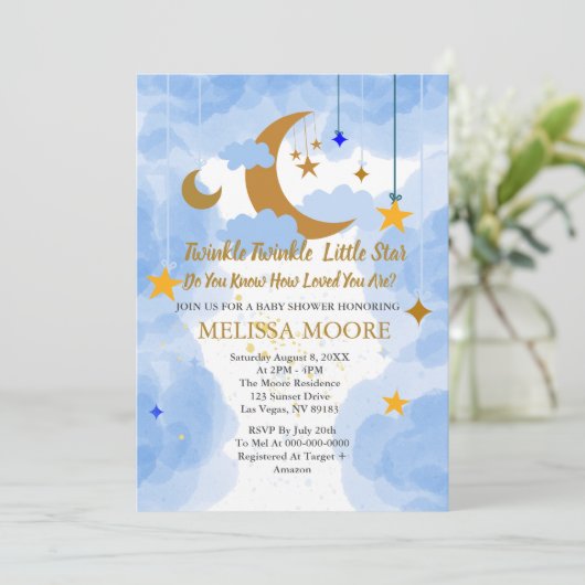 Twinkle Twinkle Little Star Boy Baby Shower 招待状 (スタンド正面)