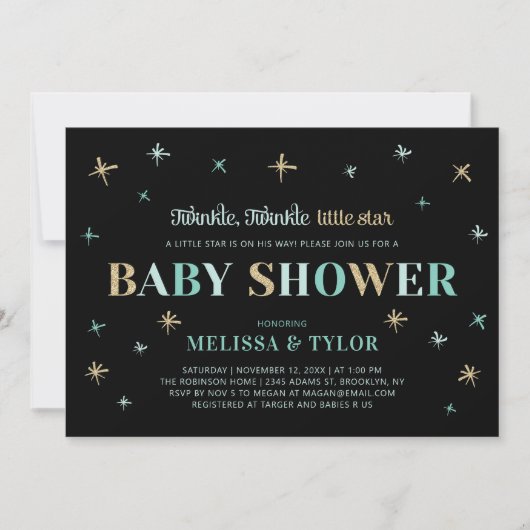 Twinkle Twinkle Little Star Boy Baby Shower 招待状 (正面)