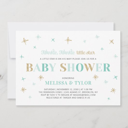Twinkle Twinkle Little Star Boy Baby Shower 招待状 (正面)