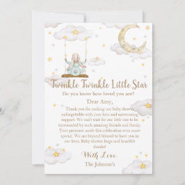 Twinkle Twinkle Little Star Bunny Baby Baby Shower サンキューカード