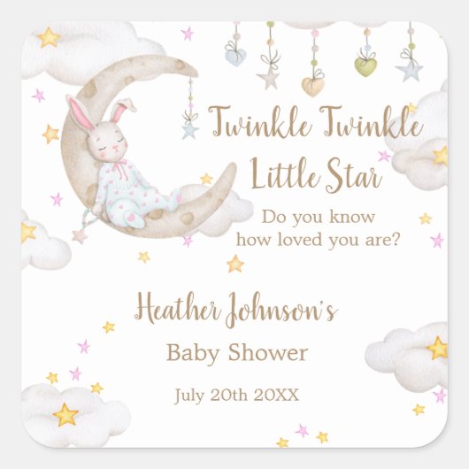 Twinkle Twinkle Little Star Bunny Baby Baby Shower スクエアシール (正面)