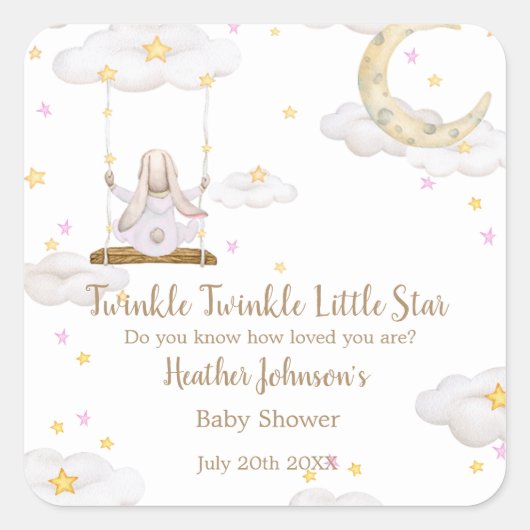 Twinkle Twinkle Little Star Bunny Baby Baby Shower スクエアシール (正面)