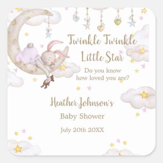Twinkle Twinkle Little Star Bunny Baby Baby Shower スクエアシール (正面)