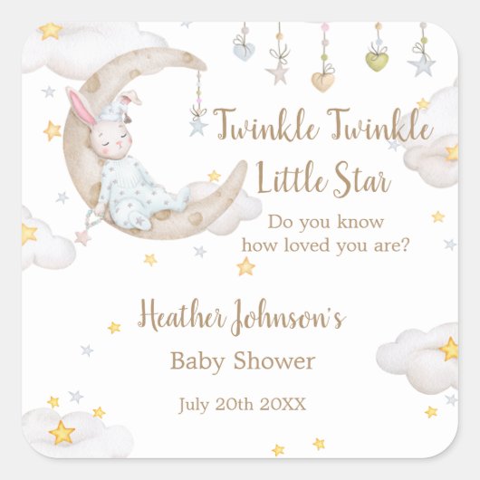 Twinkle Twinkle Little Star Bunny Baby Baby Shower スクエアシール (正面)