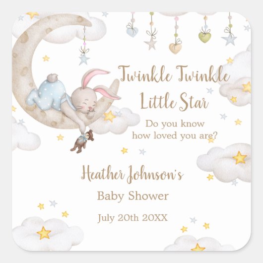 Twinkle Twinkle Little Star Bunny Baby Baby Shower スクエアシール (正面)