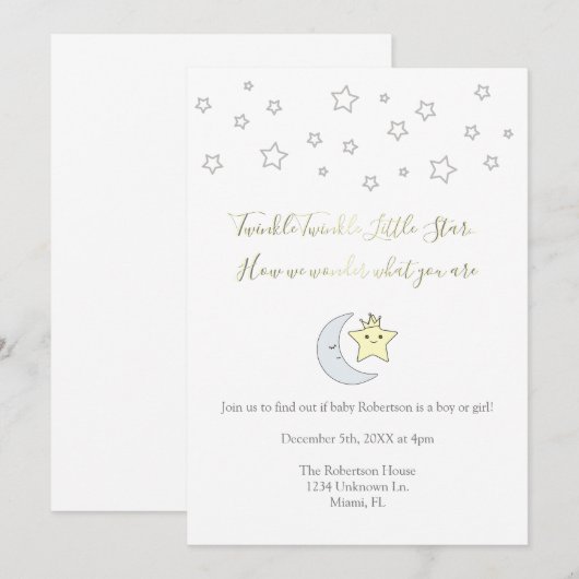 Twinkle Twinkle Little Star - Gender Reveal Invite 招待状 (正面/裏面)