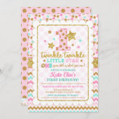 Twinkle Twinkle Little Star Girl 1st Birthday 招待状 (正面/裏面)