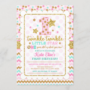 Twinkle Twinkle Little Star Girl 1st Birthday 招待状