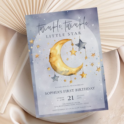 Twinkle Twinkle Little Star Moon 1st Birthday 招待状