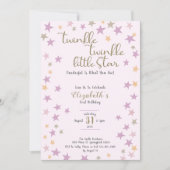 Twinkle Twinkle Little Star Pink Girl 1st Birthday 招待状 (正面)